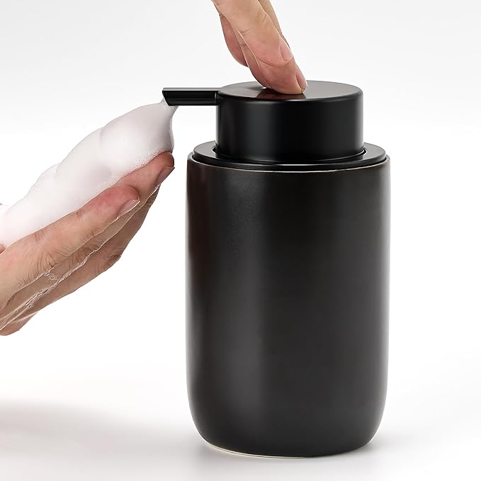 Black Foam Soap Dispenser,Foaming Dispenser for Kitchen & Bathroom,12oz Ceramic Soap Dispenser with Foam Pump for Hand Wash(Matte)