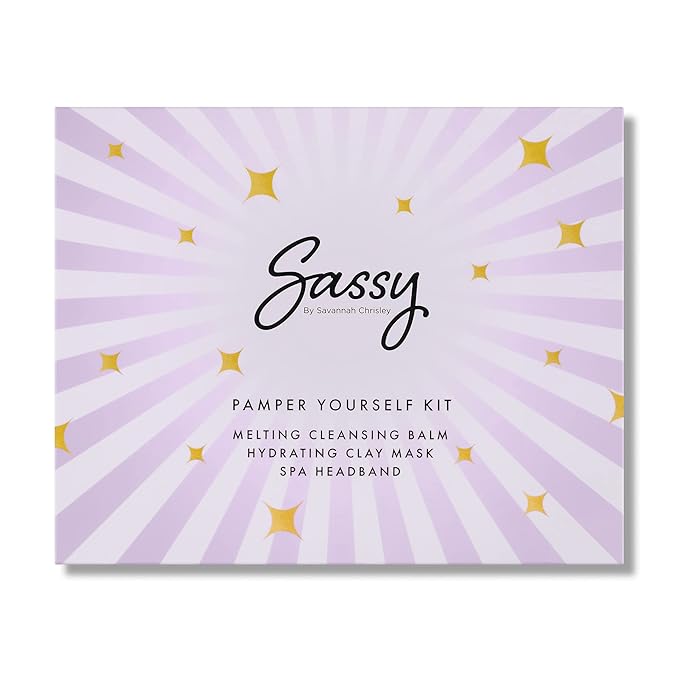 Sassy by Savannah Chrisley Pamper Yourself Kit - Cleansing Balm and Clay Mask with Headband - Perfectly Absorbs Excess Oils for Smoother Skin - Helps Reveal Clearer Complexion - 3 pc Spa Kit