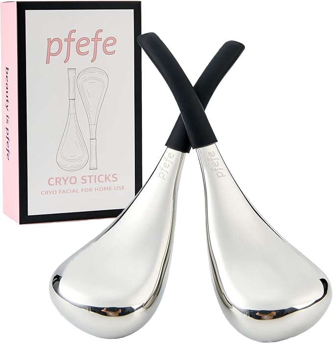 pfefe Ice Globes Facial Skin Care Tools for Women Face Eyes, Stainless Steel Face Beauty Cryo Sticks for Girls Ladies, Esthetician Supplies Cooling Spa Globes Cold Roller with Storage Case