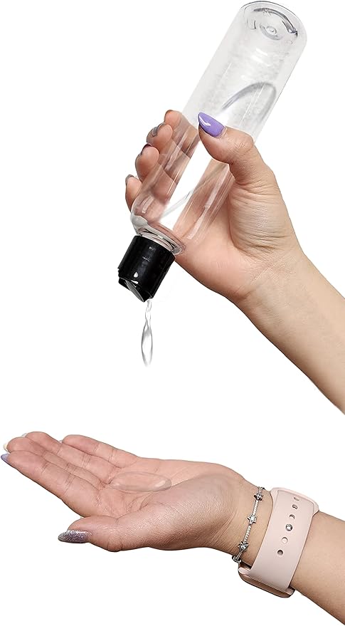 ljdeals 8 oz Clear Plastic Empty Bottles with Black Disc Top Caps, Refillable Containers for Shampoo, Lotions, Cream and More Pack of 2, BPA Free, Made in USA