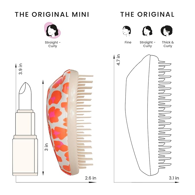 Tangle Teezer Original Detangler Brush, Dry & Wet Travel Size Mini Hair Brush, for Kids & All Hair Types, Orange Safari
