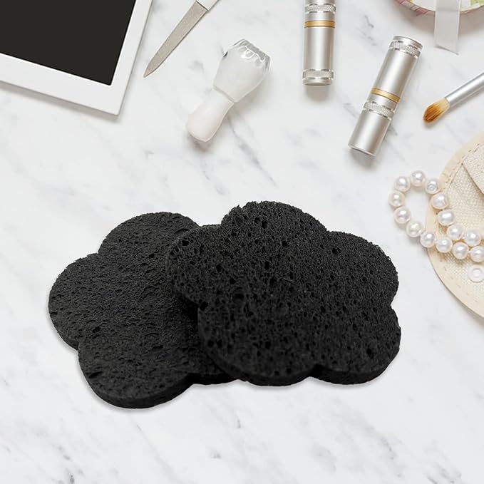 100-Count Facial Sponges Compressed Facial Sponges Natural Facial Cleansing Sponges Pads Cute Flower Shape Exfoliating Sponges for Cleansing Reusable,Best Makeup Gift, Black