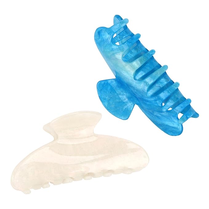 2 Pack Hair Claw Clips for Women, Acrylic Claw Clips for Thick Hair Non-slip Clip for Hair, Large Claws Hair Accessories for Women (White & Sky Blue)