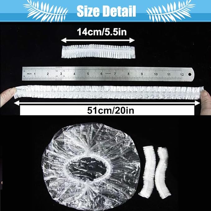 100PK 50cm/20in Large Disposable Shower Caps Waterproof Hair Bath Caps for Women Men Girls Travel Spa Hotel Home Use Salon - Multi-Purpose Elastic Plastic Shower Caps, Essentials Accessories