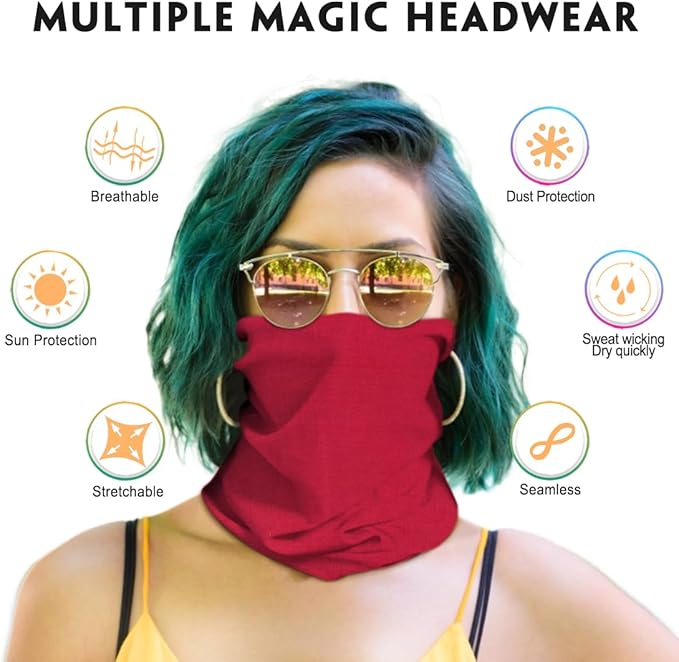 Venswell Neck Gaiter Face Mask Men Women,Seamless Bandana Rave Face Cover Scarf Mask,Balaclava,Headband, Head Wrap,Headwear