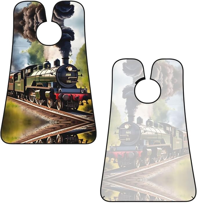 Steam Little Train Print Beard Bib Apron For Men, Beard Hair Catcher For Men Shaving Trimming,Beard Cape Cloth, Black