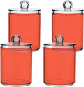 Tomato Red Qtip Holder Organizer Dispenser Cotton Swabs Cans Plastic Jars with Lid Set 4 Pack Bathroom Storage Canister for Cotton Ball Floss Cotton Pads