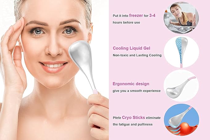 Pfefe Cryo Sticks and Ice Globes Set, Stainless Steel Face Beauty Cooling Freeze Massage Spa Globes with Storage Case