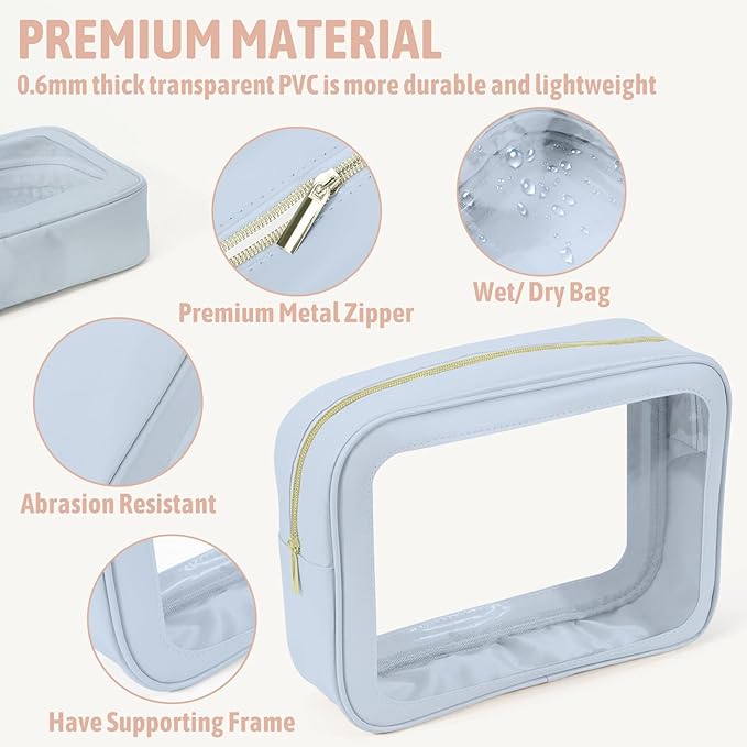 6PCS Clear Toiletry Bag,TSA Approved Travel Pouch with Zipper for Cosmetics and Toiletries，Diaper Bag Organizer Pouch Set, Purse Organizer and Clear Car Bag for Women and Kids