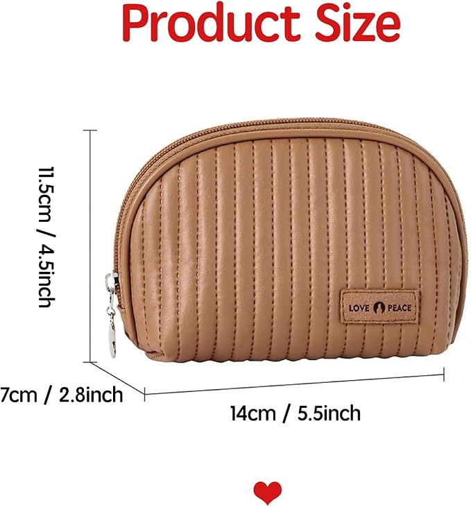 Small Makeup Bag for Purse Mini Cosmetic Pouch Waterproof Zipper Pouch for Women Small Cosmetic Bag PU Leather Travel Makeup Bag Lipstick Bag Brown