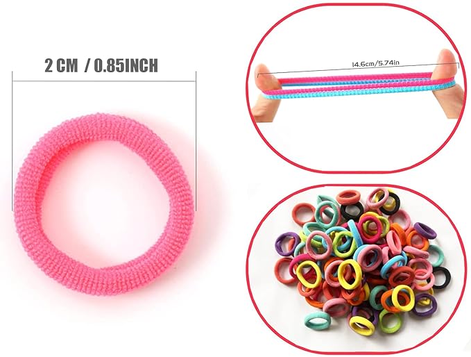 100 Pcs Baby Hair Ties, Seamless Cotton Toddler Hair Ties for Girls and Kids, Multicolor Small Soft Hair Elastics Ponytail Holders(10Colors)