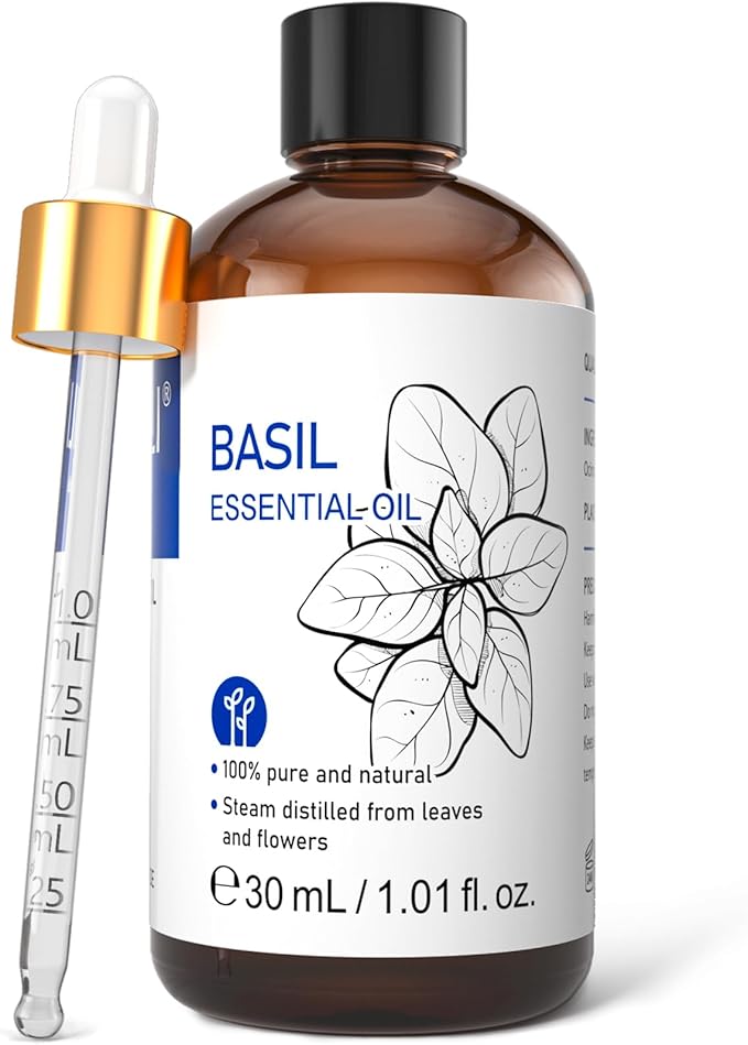 HIQILI 1 Fl Oz Basil Essential Oil, 100% Pure Undiluted for Skin, Diffuser - 30ml