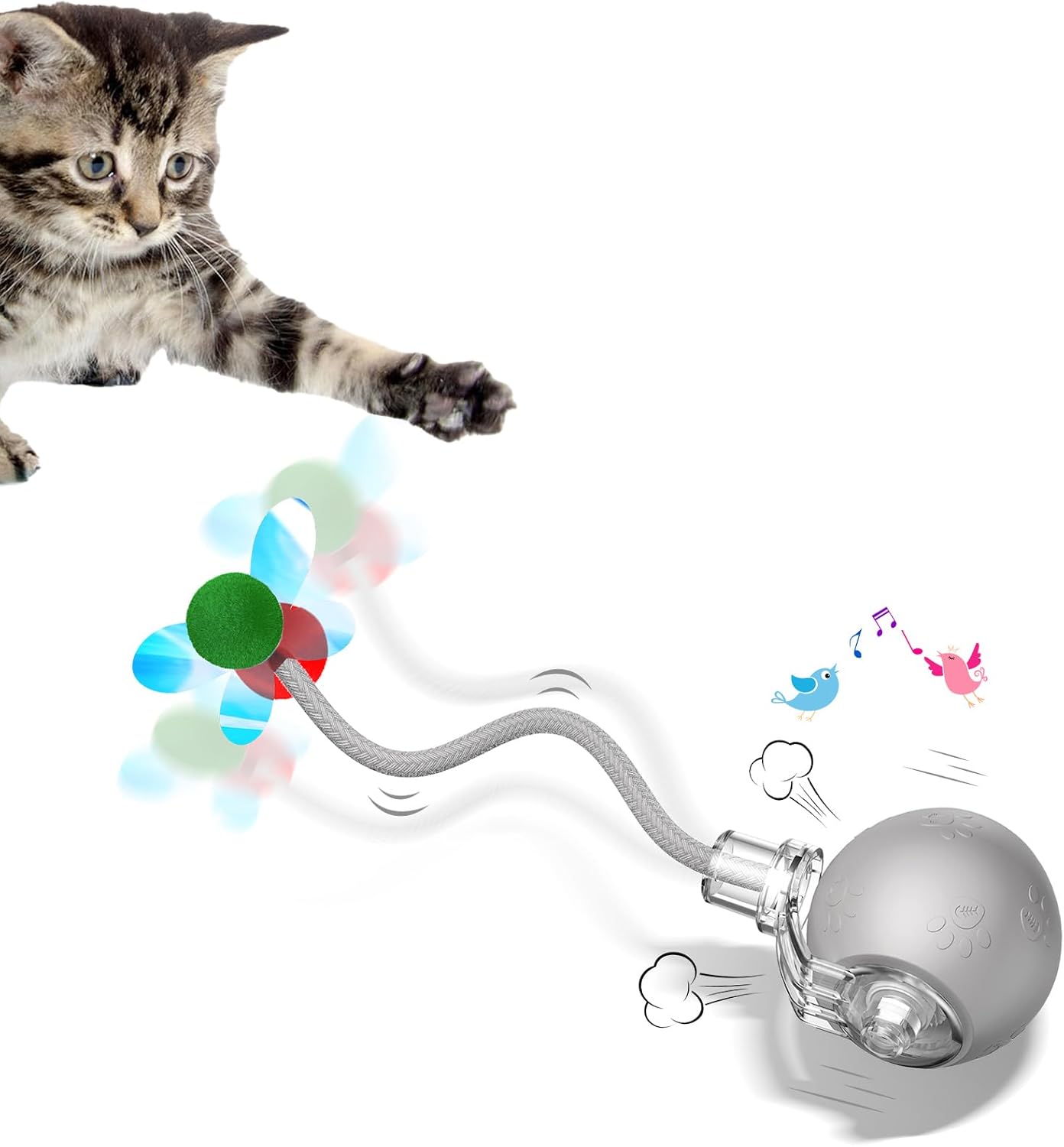 Interactive Cat Toys for Indoor Cats - Kitten Toy with Speedy Tail 2.0, Automatic Cat Toys for Bored Indoor Adult Cats, Motion-Activated, 2025 New Upgraded, USB Rechargeable (Grey)