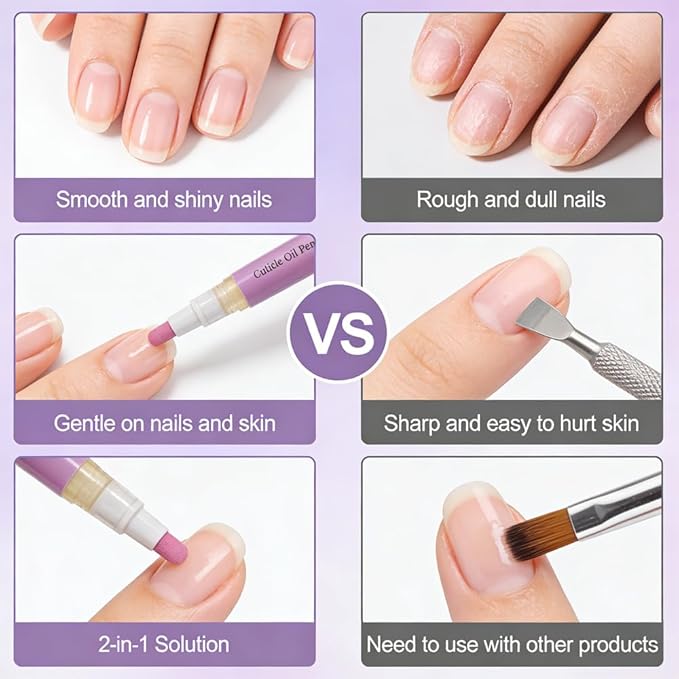 SAM SUGAR Cuticle Oil Pusher Pen Ceramic Cuticle Oil Cuticle Pusher 2 in 1 Nail Care pen for Dry Damaged Nails（3pcs）