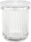 rejomiik Glass Qtip Holder Dispenser, Bathroom Canister Apothecary Jars with Lids, Vanity Makeup Accessories Storage Organizer for Cotton Swabs, Cotton Balls, Pads, Floss Picks, Clear