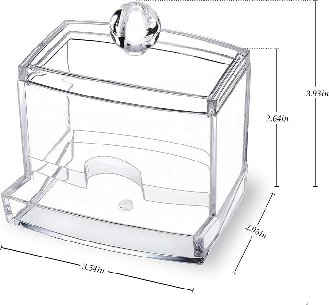 10oz Clear Acrylic Small Qtip Holder,Swab Dispenser Cotton Ball Jars Bathroom Organizer with Lid