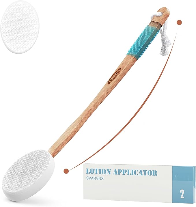 Lotion Applicator for Back and Feet with 2 Replaceable Pads, 17" Back Lotion Applicator for Women, Elderly Apply to Lotion, Suncreen, Cream Medicine, White