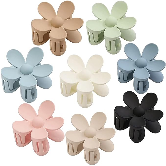 Flower Hair Clips 8PCS Hair Claw Clips For Women Thick Hair Matte Large Claw Clips Hair Jaw Clips Cute Big Dasiy Hair Clips Non Slip Strong Hold For Women Thin Hair, Hair Accessories For Women Girls Gifts 8 Colors
