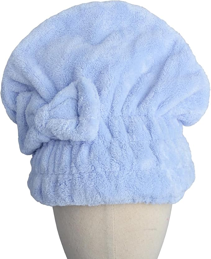 HOPESHINE Microfiber Hair Towel Cap for Women Wet Short or Long Curly Hair Super Absorbent Quick Dry Turbans Anti Frizz Great Gift for Women and Girls (Blue, 1)