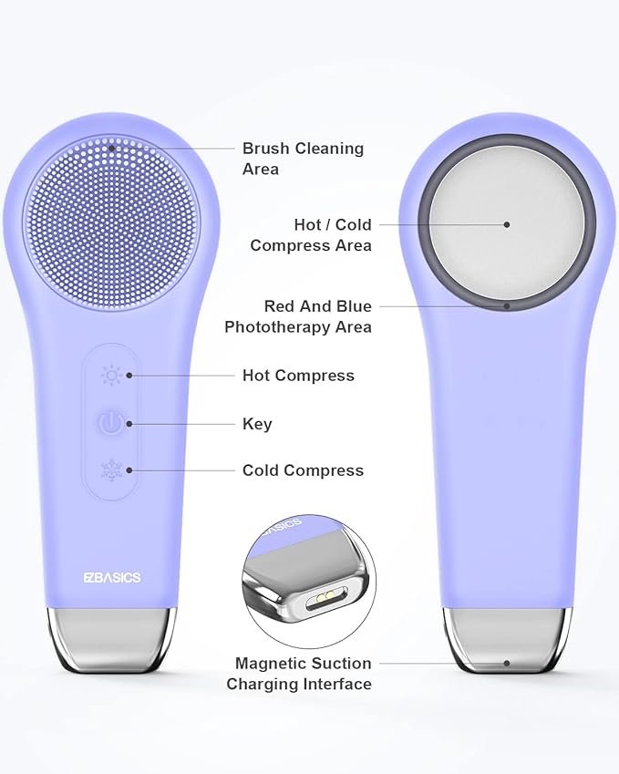 EZBASICS Facial Cleansing Brush face Scrubber Waterproof Face Scrub Brush for Men & Women Rechargeable Face Brushes for Facial Electric Silicone Face Scrubber Cleanser Brush 1 Pack+3 Modes Violet