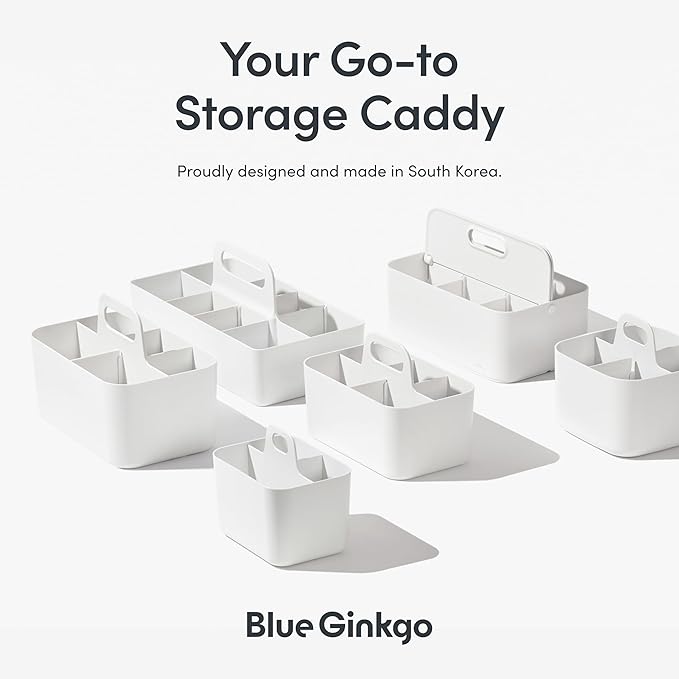 BLUE GINKGO Small Stackable Organizer Caddy – Korean-Made Portable Tote for Bathroom, Office, Crafts, or School Supplies (Square, Pink)