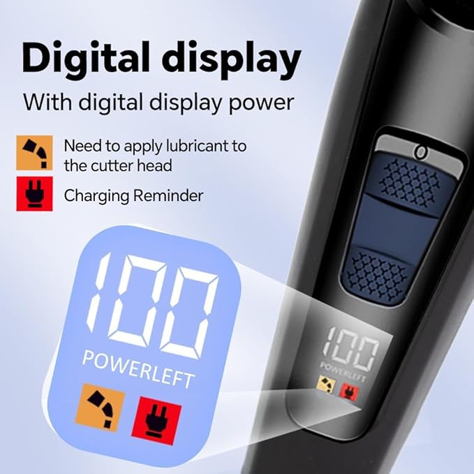 Electric Beard Trimmer for Men Professional Adjustable Length and Hair Clipper, Men's Beard Mustache Trimming and Body Hair Trimmer, Cordless Digital Display and Rechargeable USB-c Charger -Black