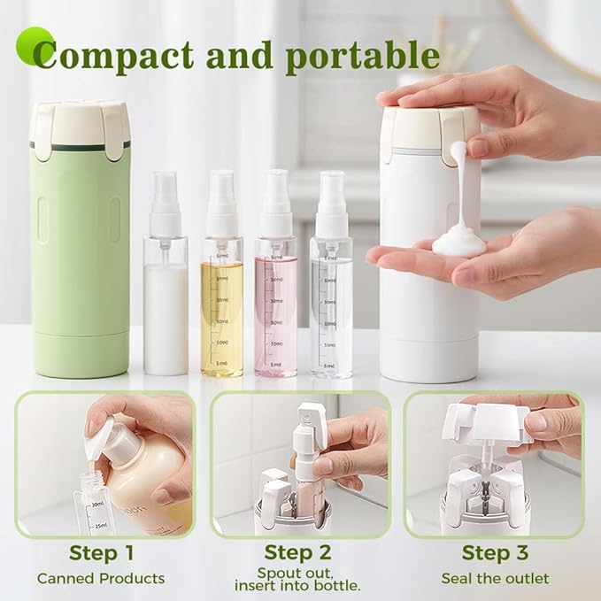 HISKI 4 in 1 Travel Bottles for Toiletries,Portable Travel Toiletries Bottle Set, Portable Containers for Shampoo Lotion Conditioner Cream Transparent with Scale and Label (White+Green-2PCS)