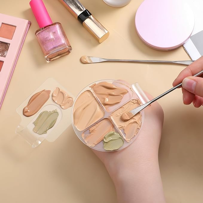 2 Pcs Handheld Acrylic Makeup Palette Clear Foundation Mixing Palette Nail Art Manicure Tray Eyeshadow Hand Cosmetic Makeup Hand Palettes for Beauty Salon Color Cream Mixing Foundation Blending