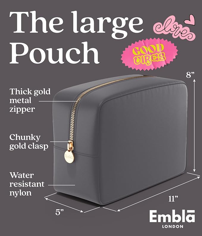 Embla Large Makeup Bag and Waterproof Nylon Travel Toiletry Bag, Large Capacity Cosmetic Zipper Pouch, Grey