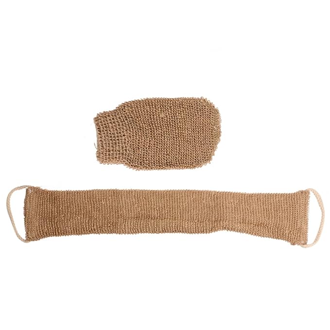 2Pcs Hemp Fiber Exfoliating Bath Gloves Double-Sided Scrubber with Back Strap for Deep Body Cleaning and Shower Spa