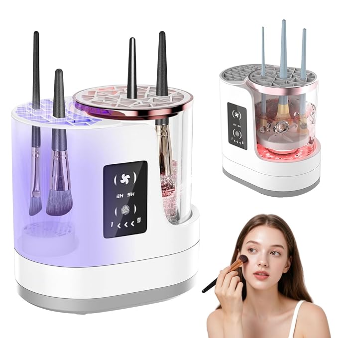 Makeup Brush Cleaner Machine, 3 IN 1 Electric Makeup Brush Cleaner & Dryer, Cosmetic Brushes Cleanser, USB Makeup Brush Washer, Cosmetic Brushes Cleaner Tool for All Makeup Brush, Sponges (White)