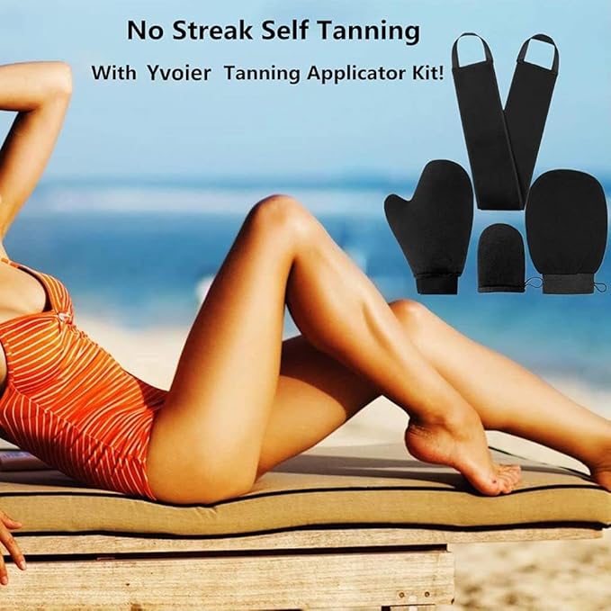 Self Tanning Mitt Applicator Kit 4 in 1 Self Applicator Set with Exfoliating Glove,Tan Mitt Applicator, Tanning Back Lotion Applicators for Your Back,Face Mitt for Tanning Lotion, Spray, Mousse