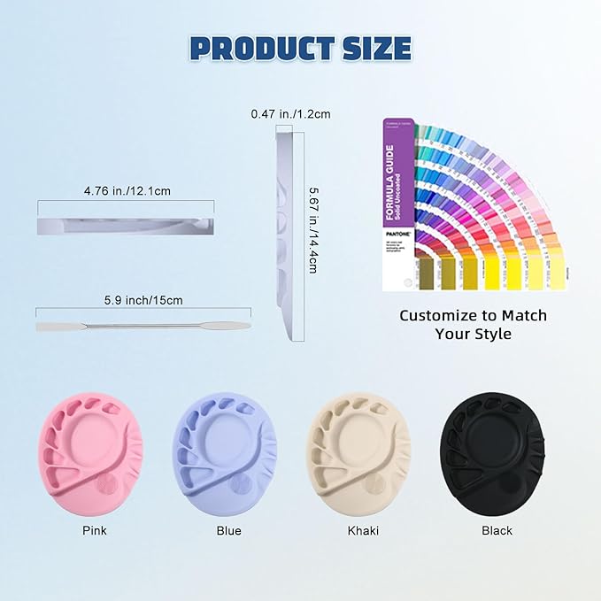 5-In-1 Silicone Makeup Palette Cosmetic Palette, Multifunction Makeup Mixing Palette with Spatula Tool For Nail Art, Eye Shadow, Eyelash Glue Foundation Color Palette Light Blue