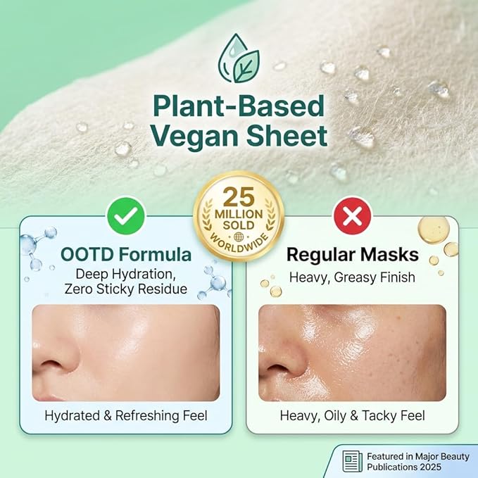 #OOTD Collagen Hydrating Sheet Masks for Face Korean Anti Aging Mask Sheet for Dry Skin & Sensitive Skin, EVE Vegan, Not Tested on Animals, No Parabens, No Sulfates, Hyaluronic Acid, Witch Hazel 10EA