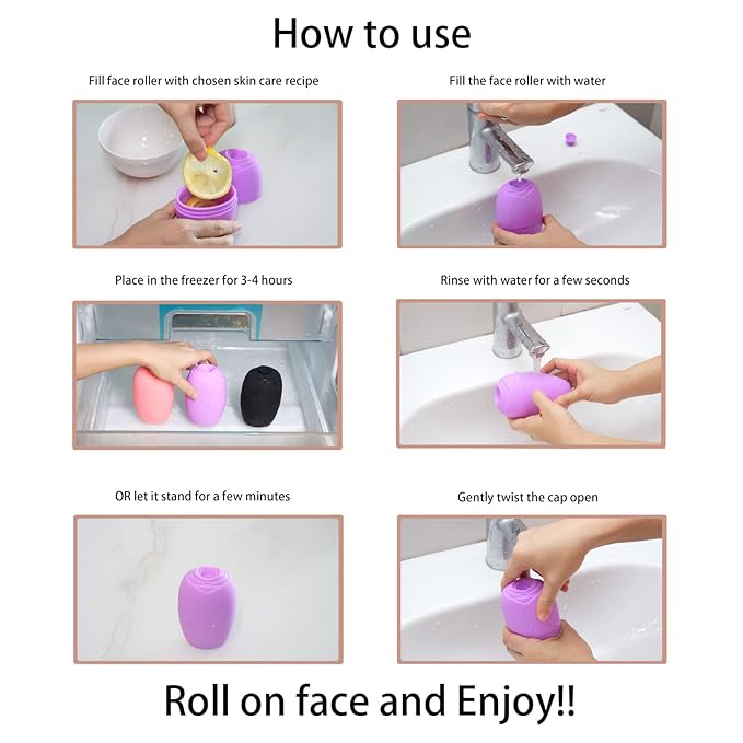 Silicone Ice Roller Facial Massager - Brighten Skin, Reduce Puffiness, Reusable Ice Roller for Face & Eyes, Freezer (1Pack, Black)