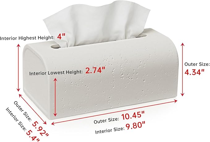 Tissue Box Cover Rectangle, Resin Decorative Facial Tissue Holder Covers Toilet Paper Holder Travertine Stone Look Paper Dispenser Home Decor for Bathroom Bedroom Living Room Office - Off White