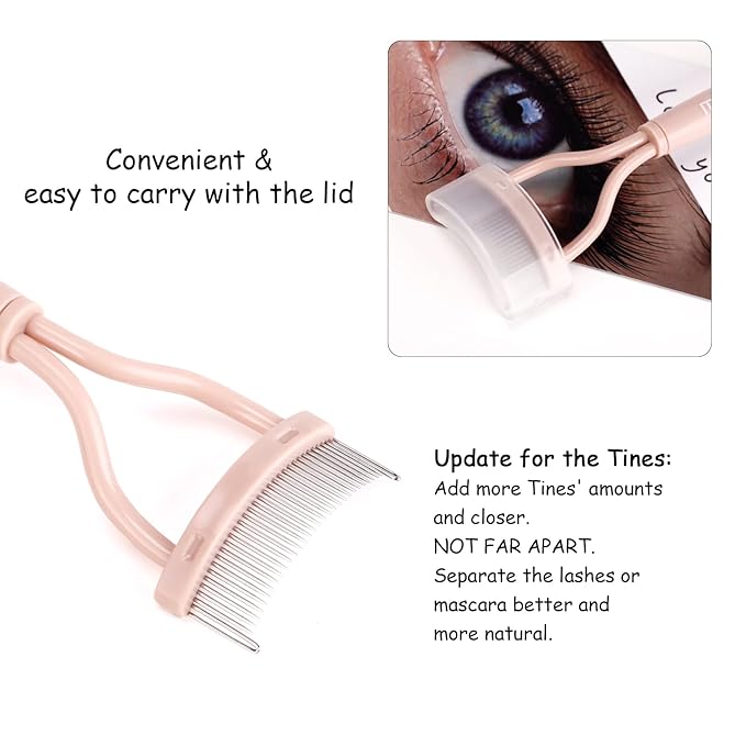 Eyelash Separator Eyelash Comb Lash Separator Tool MSQ Mascara Brush Eyelash Brush Separator Mascara Comb Arc Designed Mascara Applicator With Cover Naked Pink (1PCS)