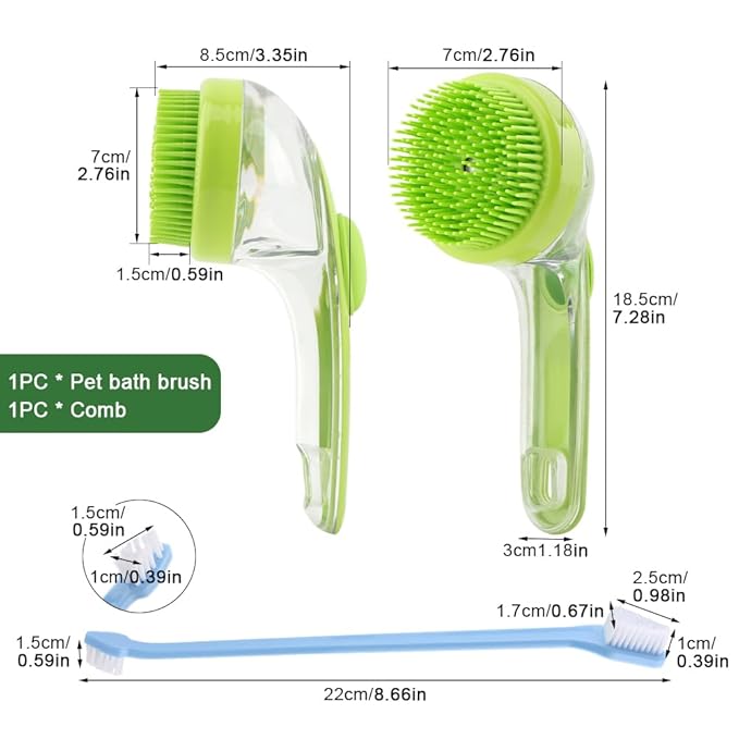 Pet Bath Brush, 2 in 1 Dog Bath Brush with Built-in Shampoo Dispenser, Pet Wash Brush with Double Head Toothbrush, Grooming Massage Brush for Dogs & Cats