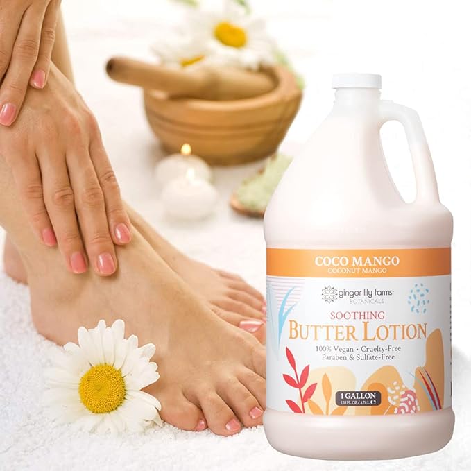 Ginger Lily Farms Botanicals Soothing Butter Lotion for Dry Skin, Coco Mango, 100% Vegan & Cruelty-Free, Coconut Mango Scent, 1 Gallon (Pack of 4)