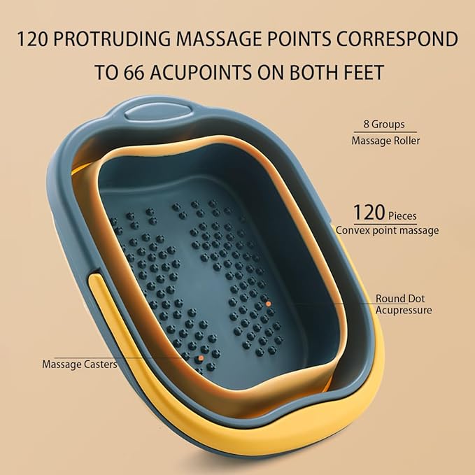 Collapsible Pedicure Foot Spa Bath Massager for Dry Cracked Feet, Feet Soaking Tub with Massage Acupoint, Pedicure Foot Soak Basin Plastic Bucket with Handle(White)