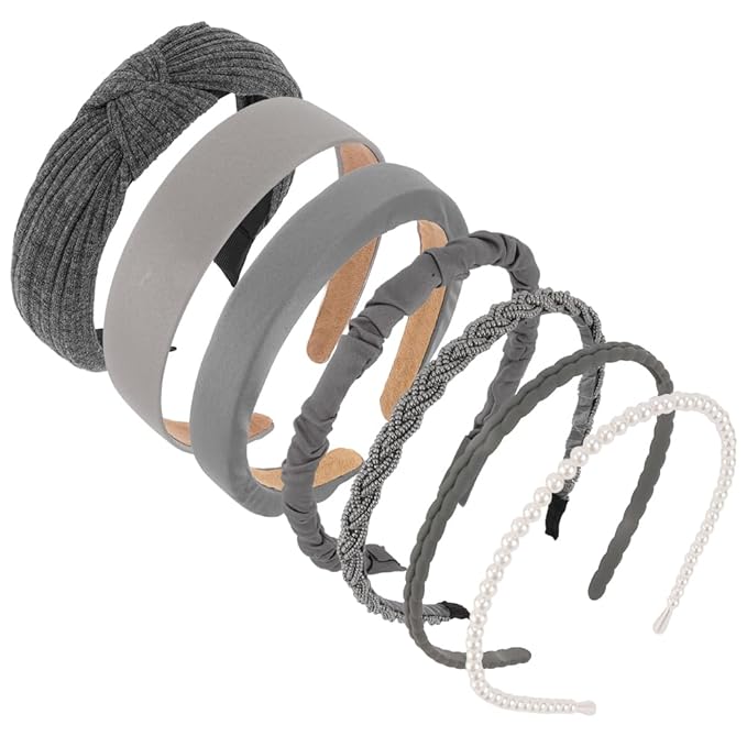 AHONEY 7 Pack Grey Headbands for Women Girls Headbands Non Slip Hairbands Y2K Hair Accessories Multi-style Headband Pack Diademas Para Mujer