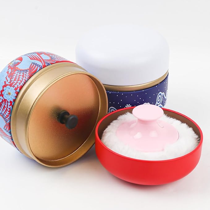 2 Pcs Body Powder Puff and Container Large with Powder Puffs Empty Bath Dusting Powder Box for Women Red & White