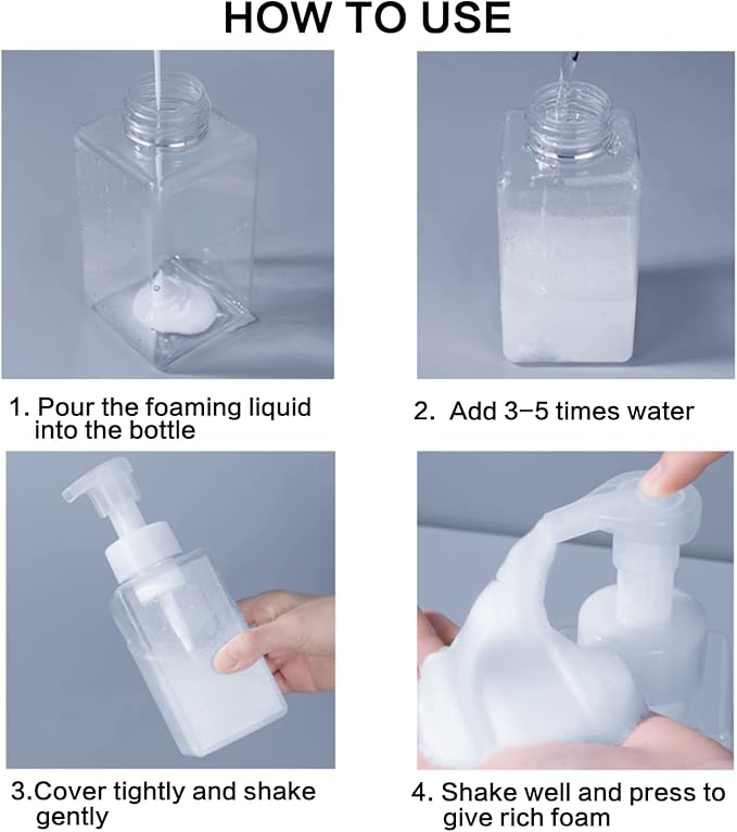 2 PCS-Foaming Soap Dispenser, Hand Soap Dispenser, Refillable Foam Liquid Hand Soap Empty Plastic Pump Bottle Container for Bathroom Vanities, Kitchen Sink, Hospital, Clinic（17 oz ） (Transparent)