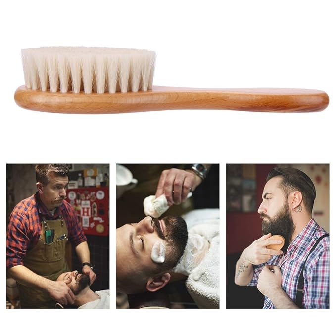 Barber Fade Brush, Beard Brush, Styling Cleaning Brush, Neck Duster Brush with Wooden Handle for Men Beard Styling Cutting Supplies (Short)
