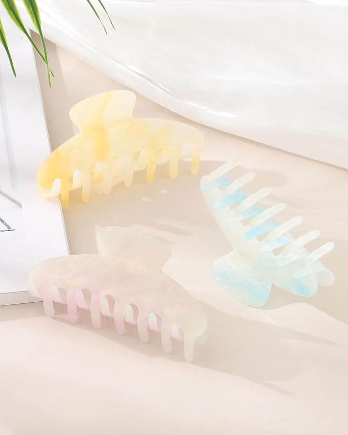Molans 3PCS Hair Claw Clips Acrylic Clamps for women - Non-slip Strong Hold Barrettes for Thin Thick Hair, Medium hair clips Accessories