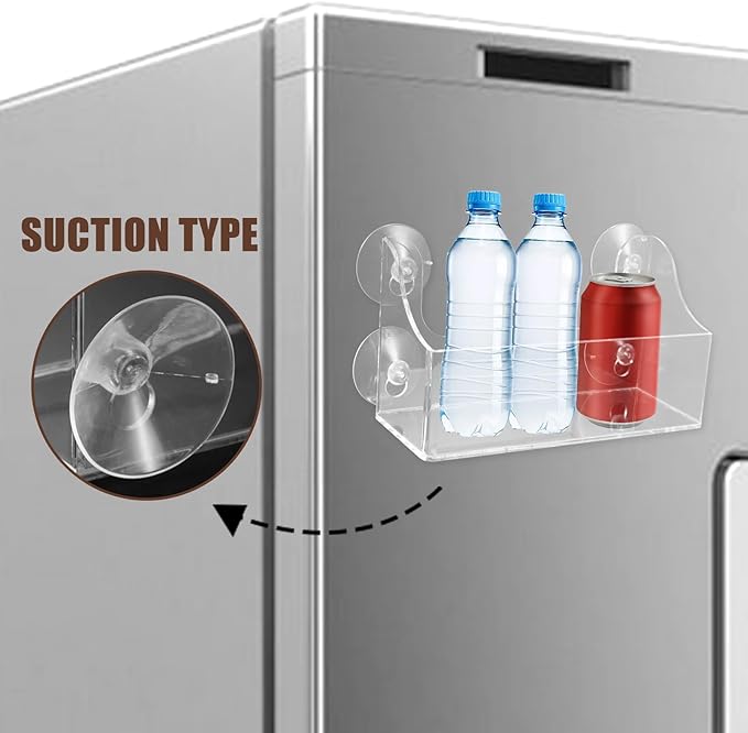 SuctionCup Refrigerator Rack Organizer Acrylic Fridge Door Shelf can Organizer for Refrigerator Drinks Spices Convenient Beverage Holder 8.07X4.52X2.75In