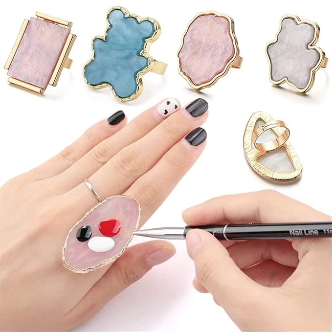 AKOAK Adjustable Mini Nail Ring Tray, Resin Nail Art Gel Makeup Plate Palette, Ring Gel Polishing Mixing Tray DIY Color Plate Nail Art Polishing Paint Plate (Triangle, 2Pcs)