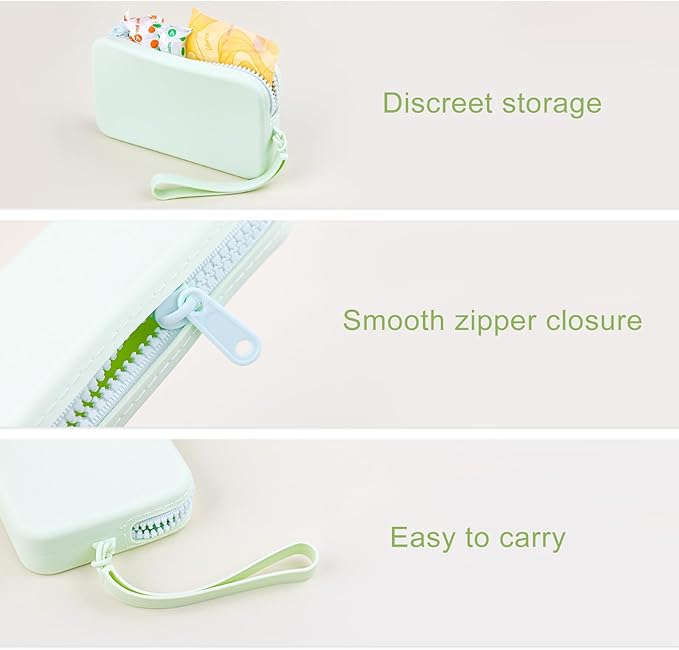Silicone Period Bags, 2 Pcs Tampon Holder for Purse with Zipper & Handle, Sanitary Napkin Storage Bag for Purse, Keeping Discreet Feminine Products, Black and Green
