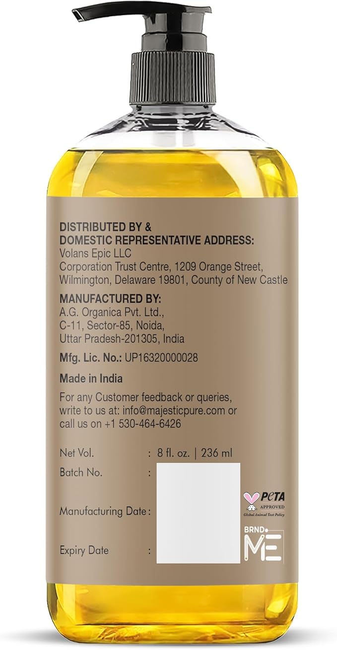 Majestic Pure USDA Organic Castor Oil 8 Fl Oz - 100% Pure and Natural- Cold Pressed & Hexane Free Natural Hair Growth Oil for Eyelashes, Eyebrows, Skin, Body, Face, Nails & Scalp