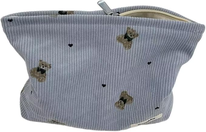 SxoSyo Cosmetic Bags for Women Makeup Bag Large Capacity Purse Travel Toiletry Zipper Storage Pouch Make up Brushes Organizer for Gifts (Corduroy Bear, Blue)
